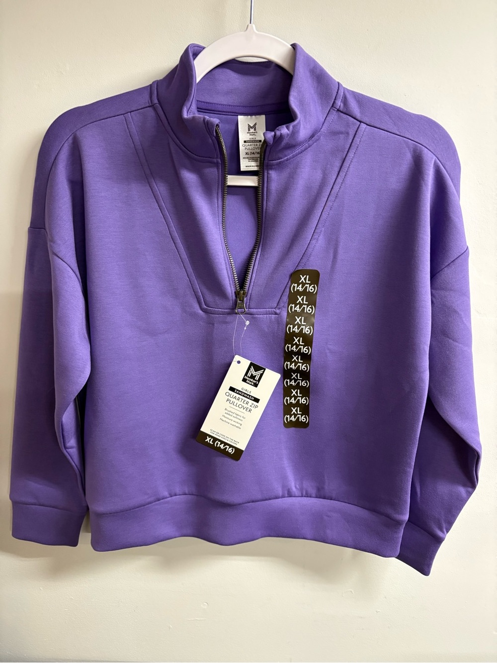 Girls Purple Quarter-Zip Pullover Sweatshirt